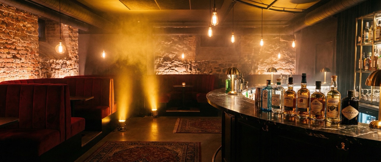 Exclusive speakeasy bar with velvet booths